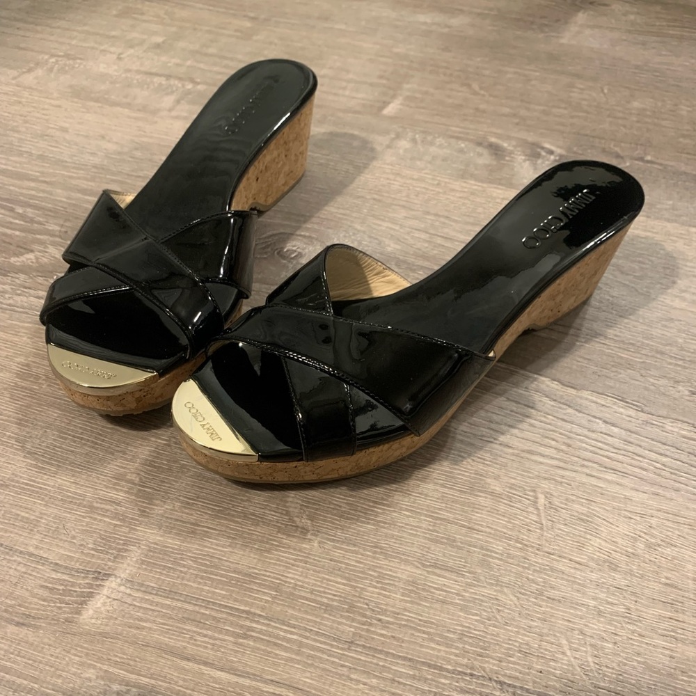 Jimmy Choo Panna Patent Crisscross Slide Sandal, Black